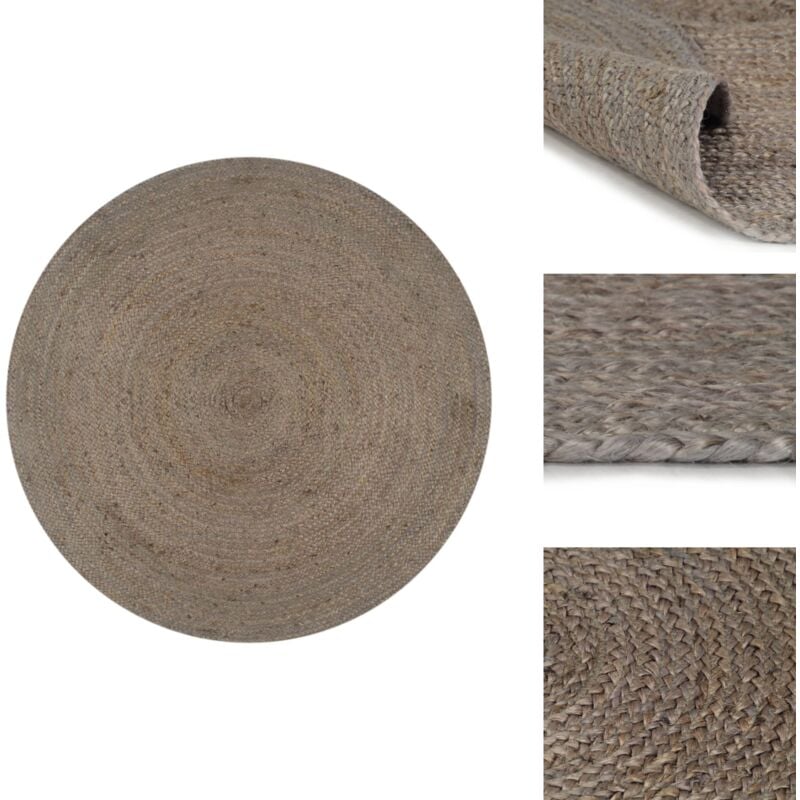 Teppich Handgefertigt Jute Rund 90 cm Grau - Naturfaser Teppich - Jute Teppich - Runder Teppich - Grauer Teppich - Handgefertigter Teppich