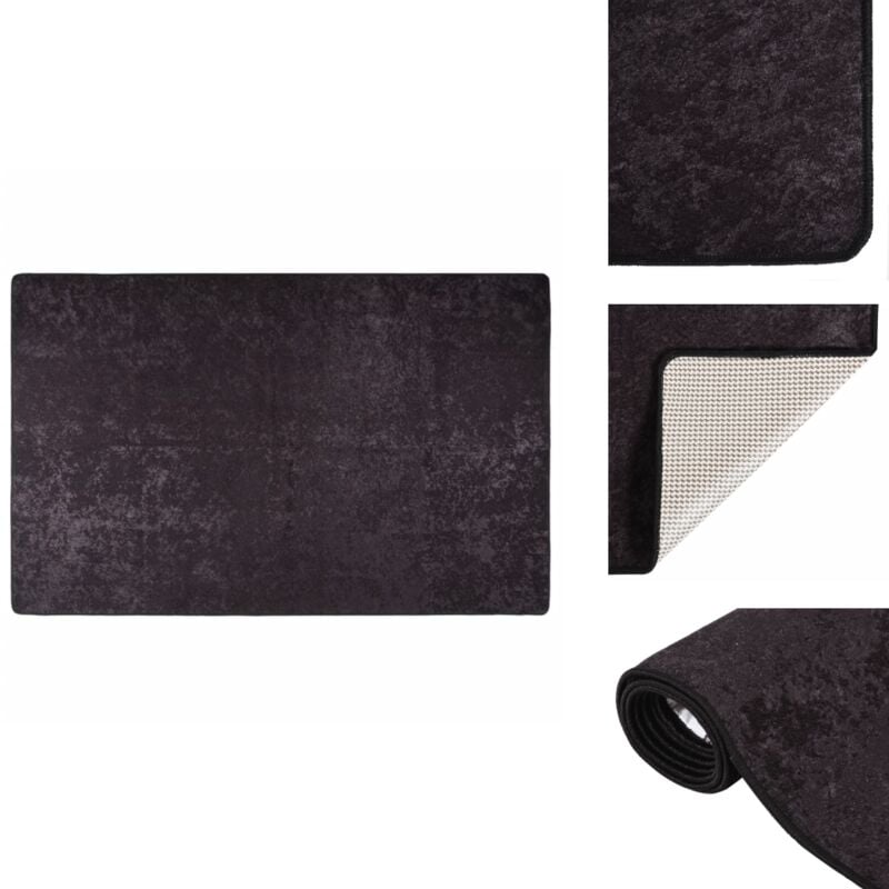 Teppich Waschbar 80x150 cm Anthrazit Rutschfest - Samt Teppich - Wohnzimmer Teppich - Flur Teppich - Anthrazit Teppich - Polyester Teppich