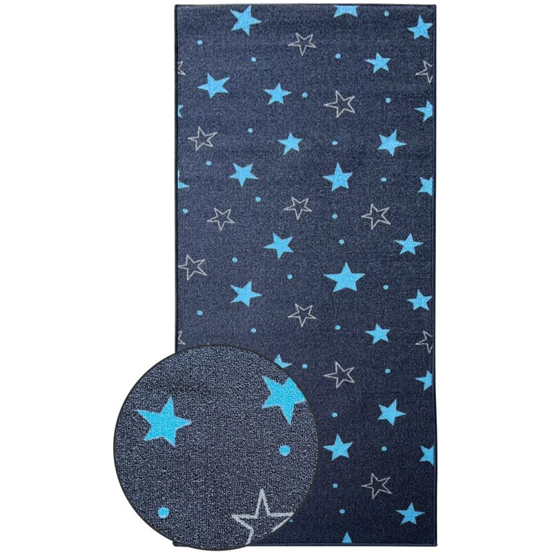 Floordirekt - Teppichläufer Dots&Stars Kinderteppich für Jungen und Mädchen Navy Stars 80 x 250 cm