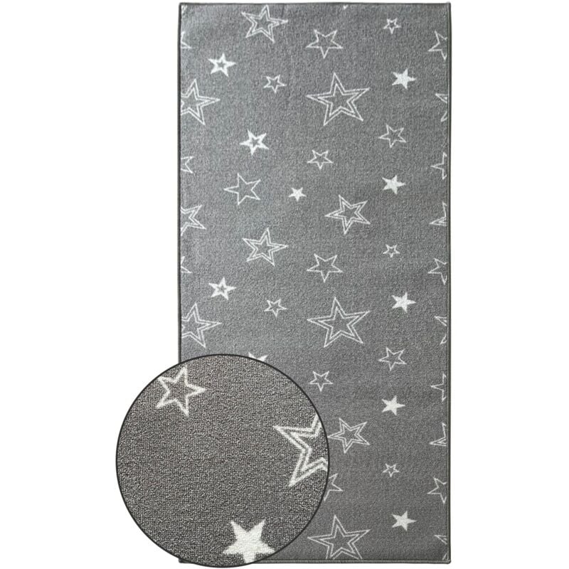 Floordirekt - Teppichläufer Dots&Stars Kinderteppich für Jungen und Mädchen Grey Stars 80 x 100 cm