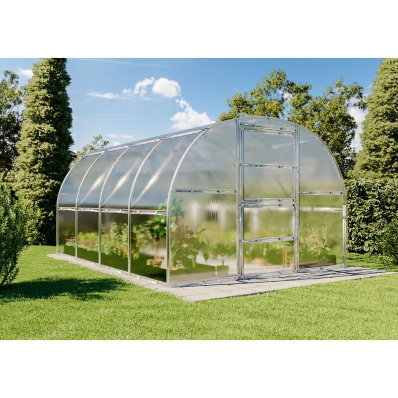 Terrando - Gewächshaus Estragon 3x4m Gewächshaus aus Metall in Silber, Anzuchthaus mit 4 mm Wandstärke Treibhaus