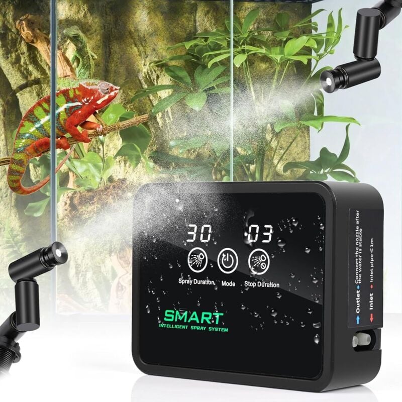Terrarium-Nebelmacher, Terrarium-Luftbefeuchter mit Timer und 360° verstellbarem Nebelsprinkler, Terrarium-Nebelsystem für Amphibien, Reptilien,