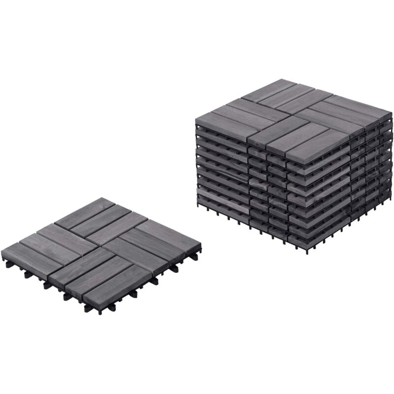 Terrassenfliesen Grau Zertifiziertes Akazienholz Wetterbeständig Wetterfest Outdoor Klickfliesen Gartenfliesen Holzfliesen für Garten