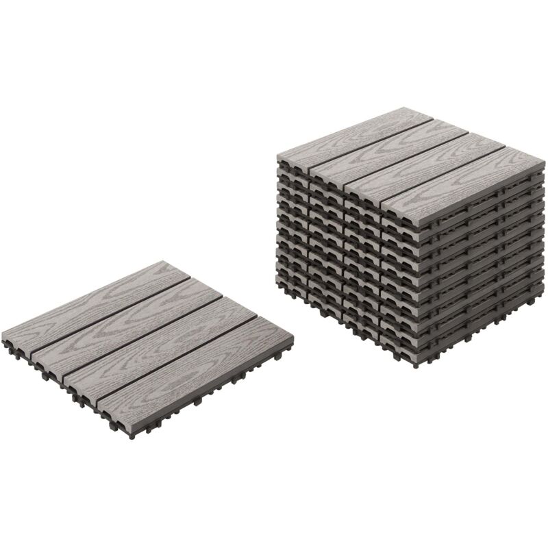 Terrassenfliesen Set Grau wpc 30x30 cm 11 Stück mit Klicksystem Holzoptik Modern Klickfliesen Balkonfliesen Bodenplatten für Außen Draußen