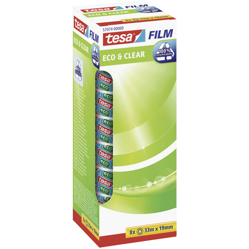 Film Eco & Clear - Nachhaltiges Multifunktions-Klebeband für Heim- Schul- und Büroanwendungen - 33 m x 19 mm - 8er Pack - Tesa