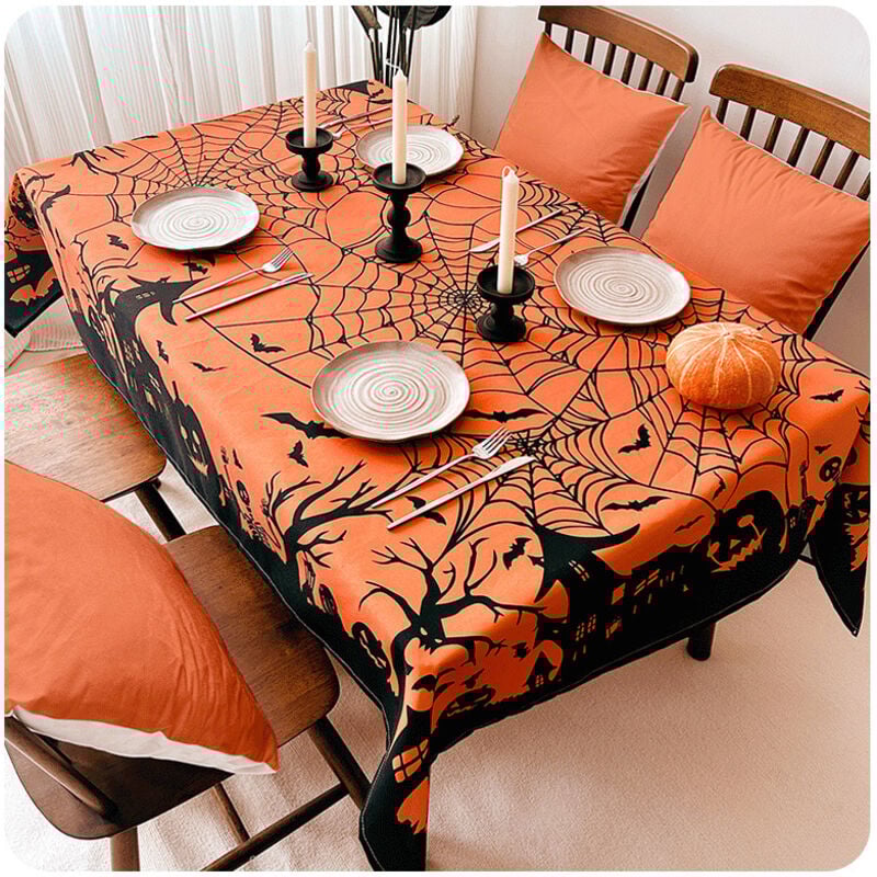 Teufels-Tischdecke für Halloween, 140 x 180 cm, gruselige Kürbis-Tischdecke, Halloween-Tischdecke, geeignet für Halloween- und Partydekorationen in