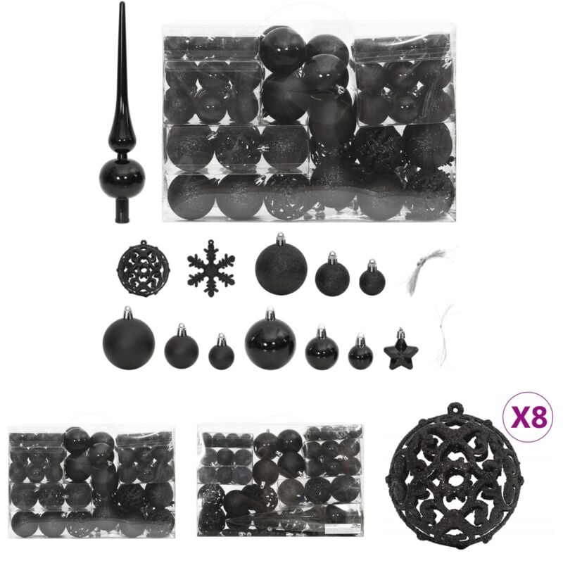 The Living Store 111-tlg. Weihnachtskugel-Set Schwarz Polystyrol - Weihnachtsbaumschmuck