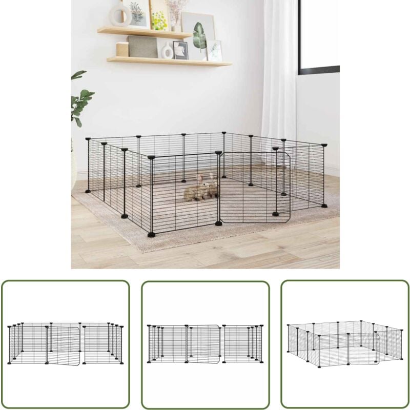 The Living Store - 12-tlg. Haustierkäfig mit Tür Schwarz 35x35 cm Stahl - Haustierkäfig - Kleintiergehege - Hamsterkäfig - Rattenkäfig