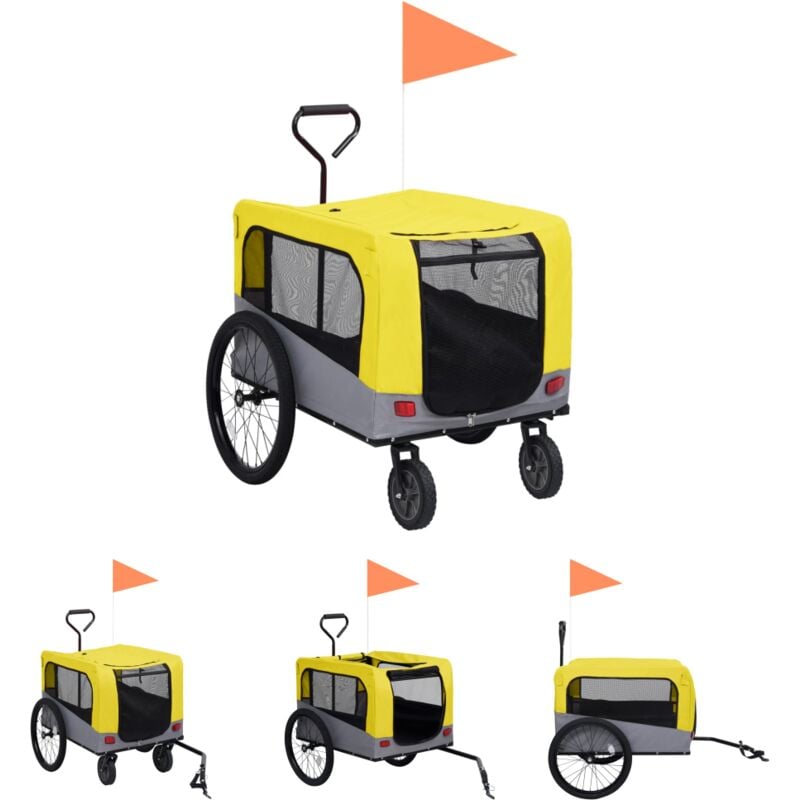 The Living Store - 2-in-1 Fahrradanhänger für Hunde und Buggy Gelb und Grau - Pet-Stroller - Gelb