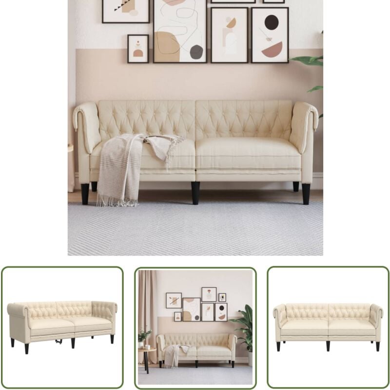 The Living Store - 2-Sitzer-Sofa Chesterfield Leinen - 2-Sitzer Sofa - Chesterfield Sofa - Ledersofa - Couch - Lounge Sofa