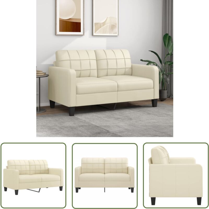 The Living Store - 2-Sitzer-Sofa Creme 140 cm Kunstleder - 2-Sitzer Sofa - Cremefarbenes Sofa - Lederlook Sofa - Wohnzimmersofa - Gemütliches Sofa