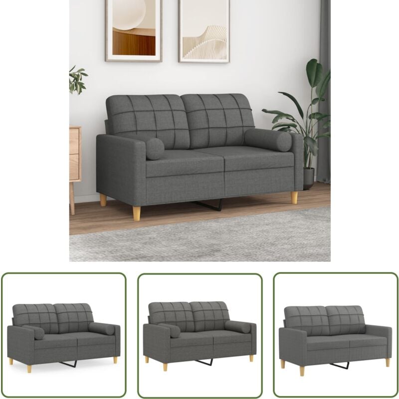 The Living Store - 2-Sitzer-Sofa mit Zierkissen Dunkelgrau 120 cm Stoff - 2-Sitzer-Sofa - Wohnlandschaft - Grau Sofa - Couchtisch - Gemütliches Sofa