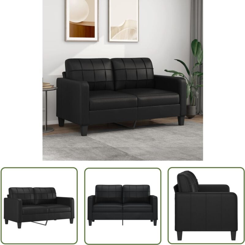 The Living Store - 2-Sitzer-Sofa Schwarz 140 cm Kunstleder - 2-Sitzer Sofa - Schwarzes Sofa - Lederlook Sofa - Wohnzimmersofa - Gemütliches Sofa