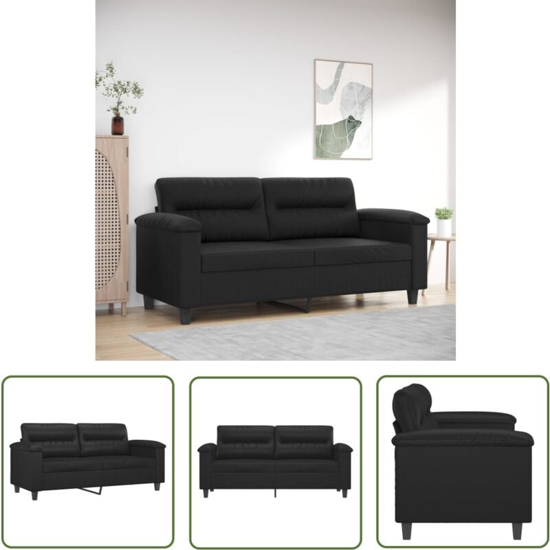 The Living Store - 2-Sitzer-Sofa Schwarz 140 cm Kunstleder - Couch - 2-Sitzer Sofa - Ledercouch - Schwarzes Sofa - Wohnzimmersofa