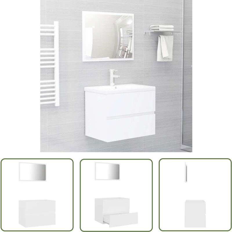 The Living Store - 2-tlg. Badmöbel-Set Weiß Holzwerkstoff - Badmöbel Set - Holzwerkstoff Badschrank - Spiegelschrank - Badezimmermöbel - Weißes