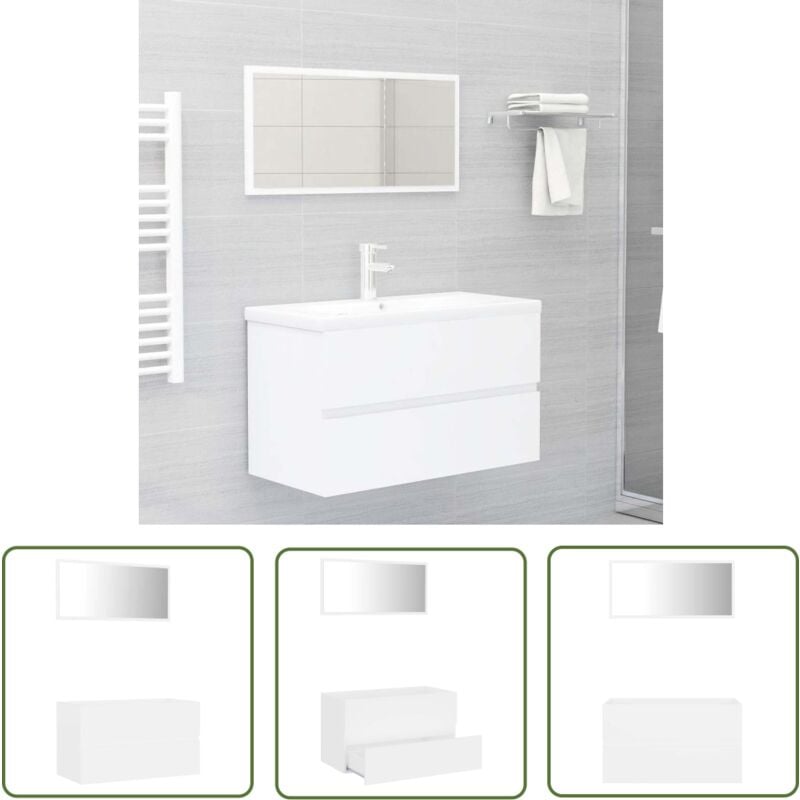 The Living Store 2-tlg. Badmöbel-Set Weiß Holzwerkstoff - Badmöbel Set - Badezimmermöbel - Spiegelschrank - Waschtischschrank - Weißes Badmöbel