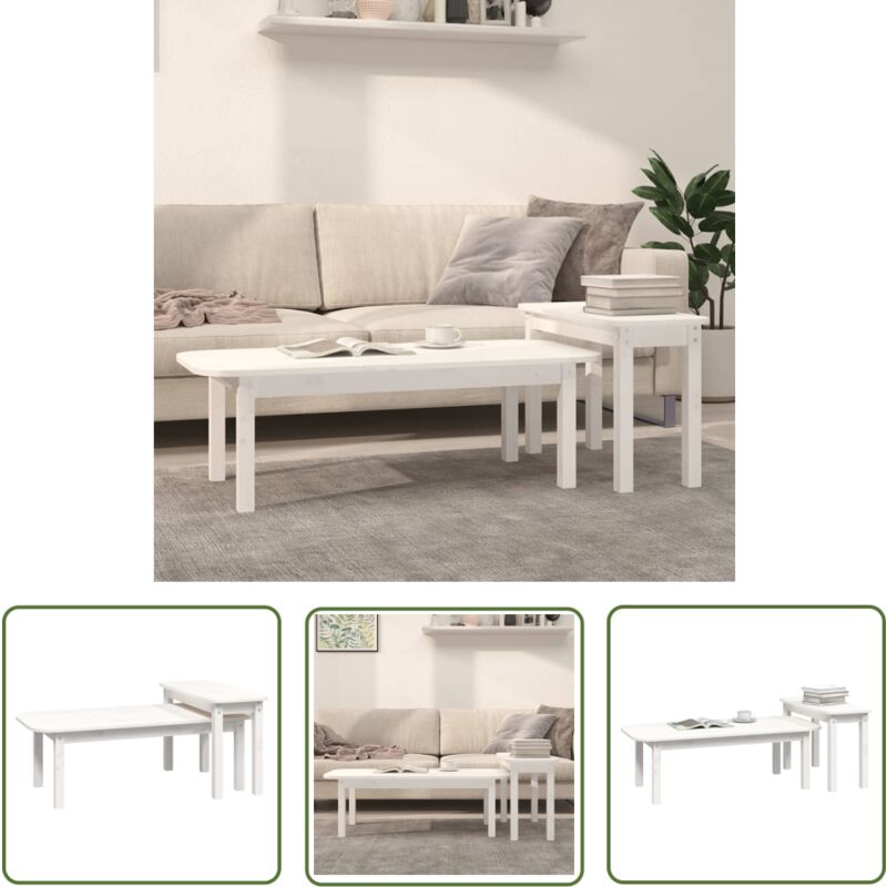 The Living Store - 2-tlg. Couchtisch-Set Weiß Massivholz Kiefer - Holz Couchtisch - Kiefernholzmöbel - Wohnzimmer Möbel - Couchtisch Set - Side Table