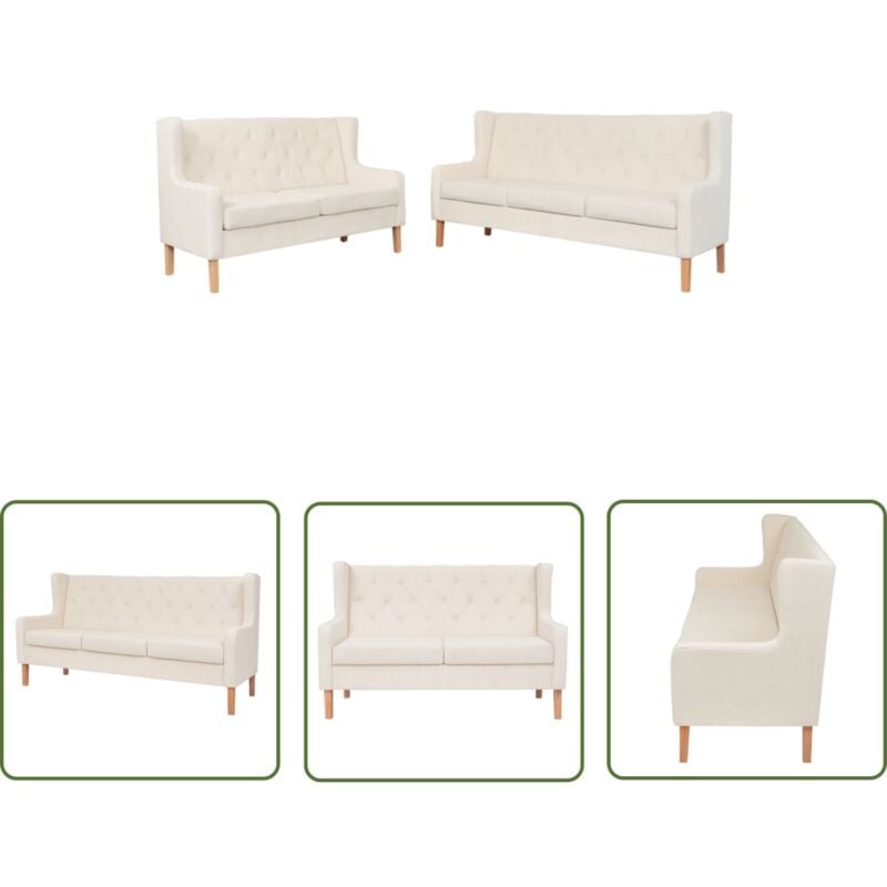 2-tlg. Sofa-Set Stoff Cremeweiß - Komfortables Sofa - Wohnlandschaft - Couch Set - Sessel - Cremefarbenes Sofa - The Living Store