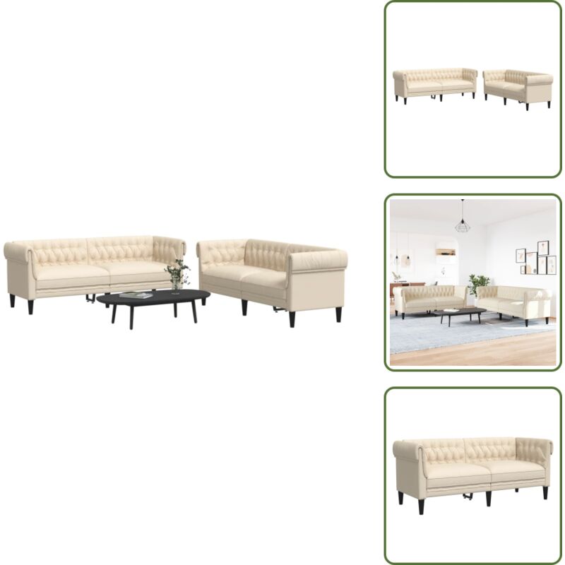 The Living Store - 2-tlg. Sofagarnitur Creme Stoff - Couch - Wohnlandschaft - Garnitur - Esszimmertisch - Essbereich