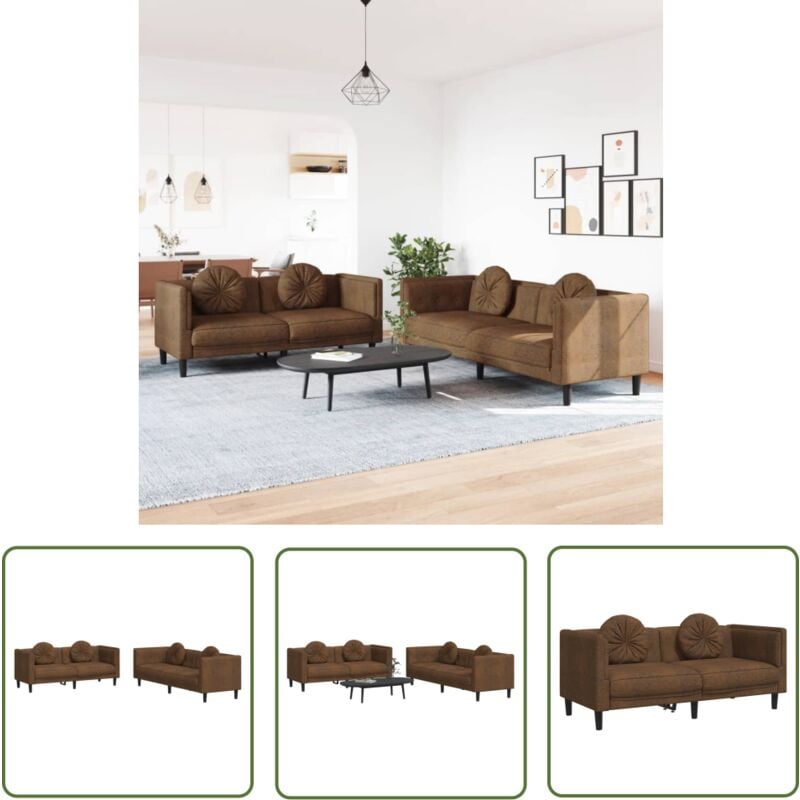 The Living Store - 2-tlg. Sofagarnitur mit Kissen Braun Samt - Samtsofa - Wohnzimmersofa - Couch - Couchtisch - Sessel