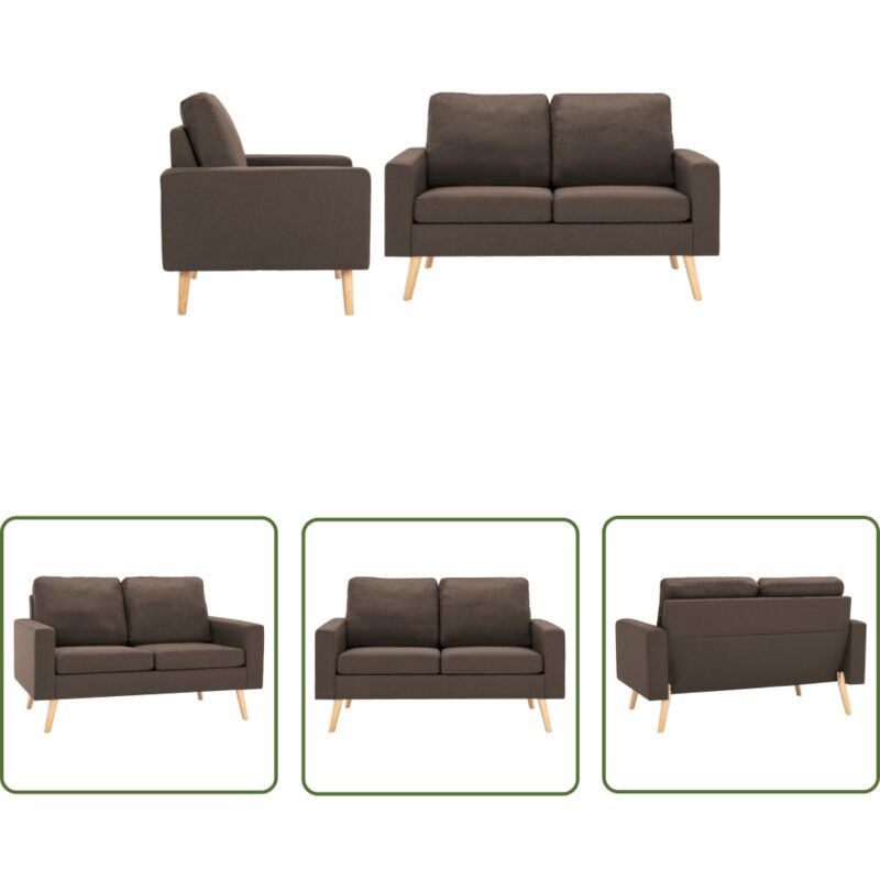 The Living Store - 2-tlg. Sofagarnitur Stoff Braun - Sofagarnitur - Sofa - Esszimmerstuhl - Lounge Möbel - Polstersofa