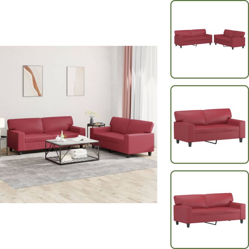 The Living Store - 2-tlg. Sofagarnitur Weinrot Kunstleder - Weinfarbener Sessel - Couchgarnitur - Ledercouch - Wohnzimmersofa - Gemütliches Sofa