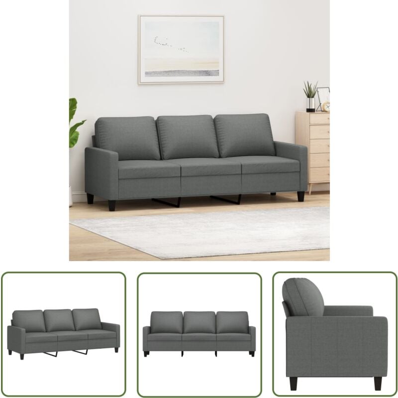 The Living Store - 3-Sitzer-Sofa Dunkelgrau 180 cm Stoff - 3-Sitzer Sofa - Grau Sofa - Wohnzimmersofa - Ecksofa - Couchtisch