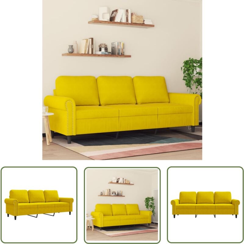 The Living Store - 3-Sitzer-Sofa Gelb 180 cm Samt - Samtsofa - 3-Sitzer Sofa - Wohnlandschaft - Gemütliches Sofa - Modernes Sofa