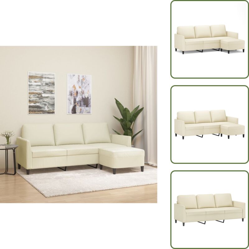 The Living Store 3-Sitzer-Sofa mit Hocker Creme 180 cm Kunstleder - Couch - 3-Sitzer-Sofa - Ledercouch - Cremefarbenes Sofa - Wohnzimmermöbel