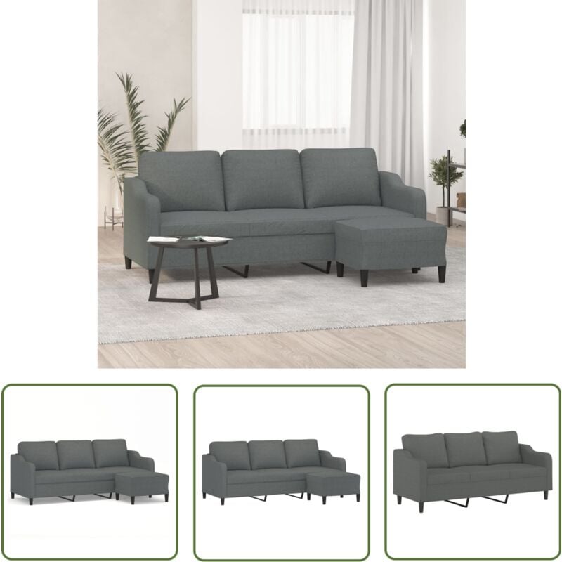 The Living Store - 3-Sitzer-Sofa mit Hocker Dunkelgrau 180 cm Stoff - 3-Sitzer-Sofa - Wohnzimmermöbel - Grau Sofa - Gemütliches Sofa - Modernes Sofa