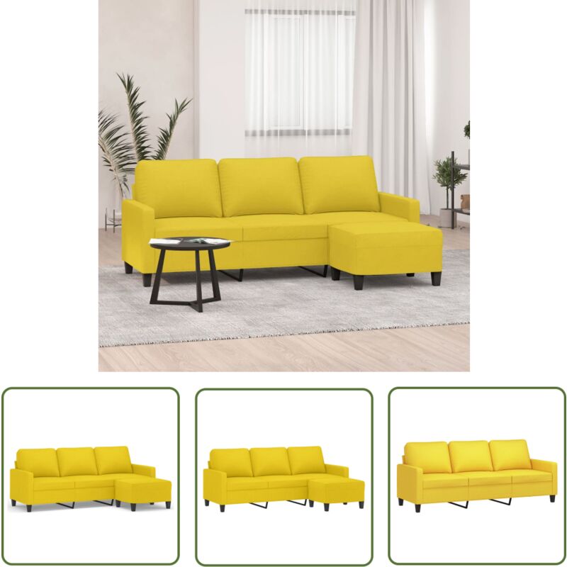 The Living Store - 3-Sitzer-Sofa mit Hocker Hellgelb 180 cm Stoff - 3-Sitzer-Sofa - Sofa - Couches - Polstersofa - Wohnzimmermöbel