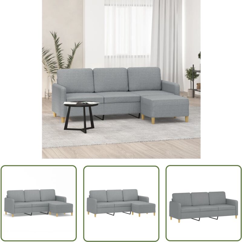 The Living Store - 3-Sitzer-Sofa mit Hocker Hellgrau 180 cm Stoff - 3-Sitzer-Sofa - Sofa - Couches - Wohnzimmermöbel - Hellgrau