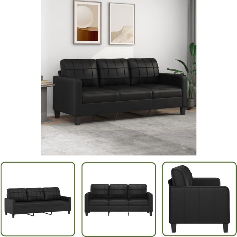 The Living Store 3-Sitzer-Sofa Schwarz 180 cm Kunstleder - 3-Sitzer-Sofa - Schwarzes Sofa - Ledercouch - Wohnzimmersofa - Modernes Sofa
