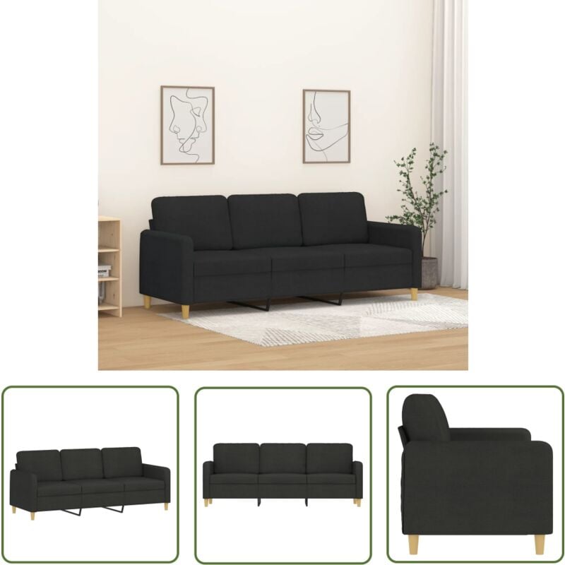 The Living Store - 3-Sitzer-Sofa Schwarz 180 cm Stoff - 3-Sitzer Sofa - Schwarzes Sofa - Wohnzimmersofa - Gemütliches Sofa - Modernes Sofa