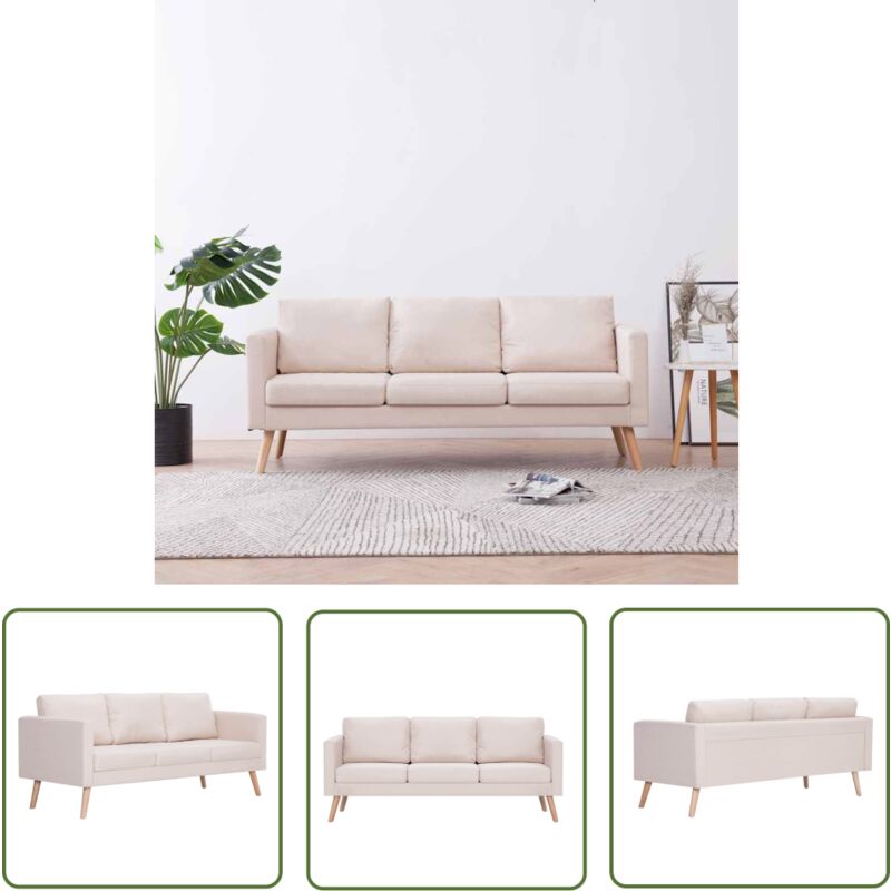The Living Store - 3-Sitzer-Sofa Stoff Cremeweiß - 3-Sitzer Sofa - Couch - Sessel - Wohnzimmermöbel - Cremefarbenes Sofa