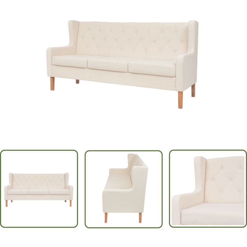 The Living Store - Sofa 3-Sitzer Stoff Cremeweiß - Sofas - Wohnlandschaft - Cremefarbenes Sofa - Gemütliches Sofa - Polstersofa