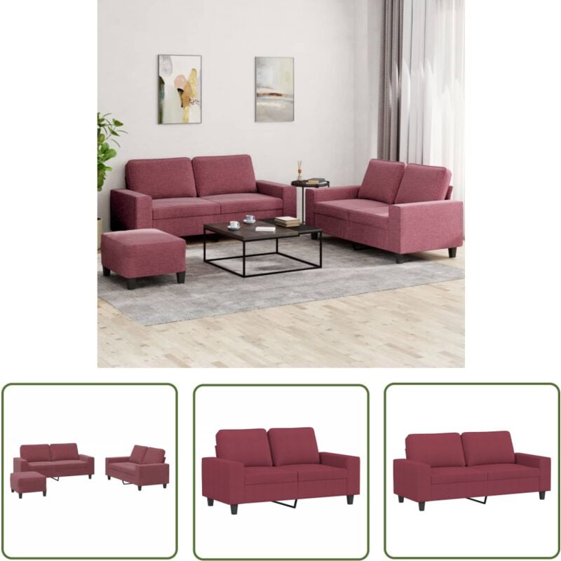 The Living Store 3-tlg. Sofagarnitur Weinrot Stoff - Weinfarbener Sofa - Couchgarnitur - Ledercouch - Samtkouch - Gemütliches Sofa