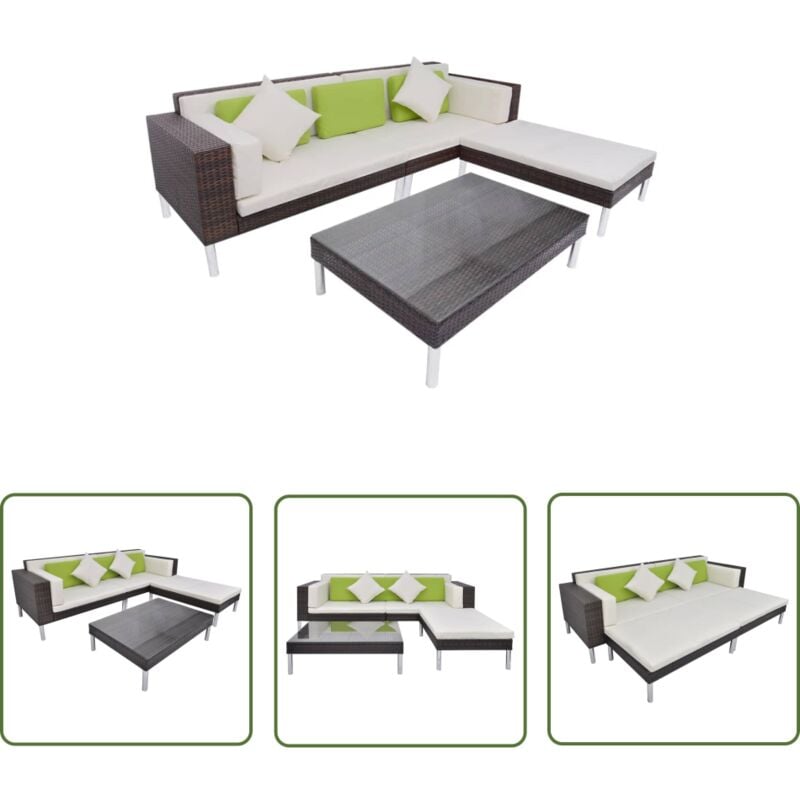 4-tlg. Garten-Lounge-Set mit Auflagen Poly Rattan Braun - Gartenmöbel-Set - Loungemöbel - Rattan Möbel - Outdoor Furniture - Esszimmergruppe - The