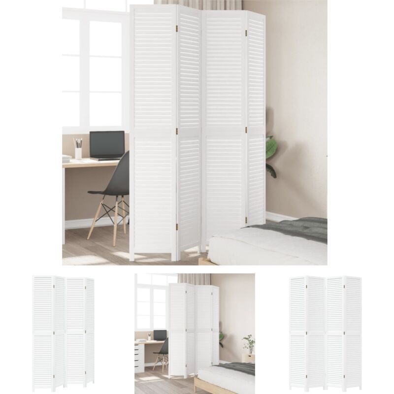 The Living Store 4-tlg. Raumteiler Weiß Massivholz Paulownia - Raumteiler