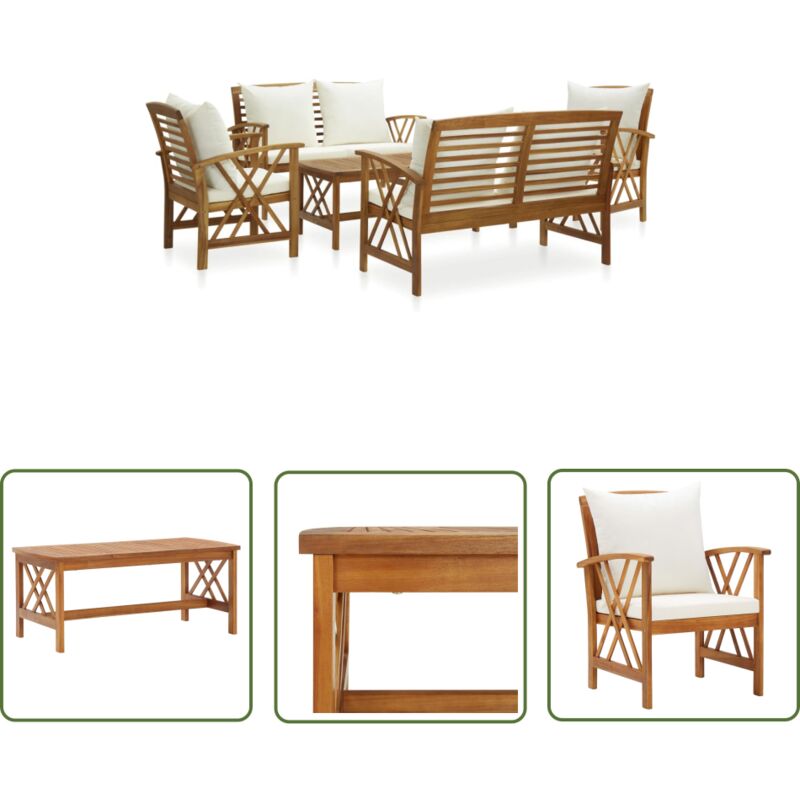 5-tlg. Garten-Lounge-Set mit Auflagen Massivholz Akazie - Garten Lounge Set - Holz Gartenmöbel - Esszimmergarnitur - Outdoor Furniture - Esstische