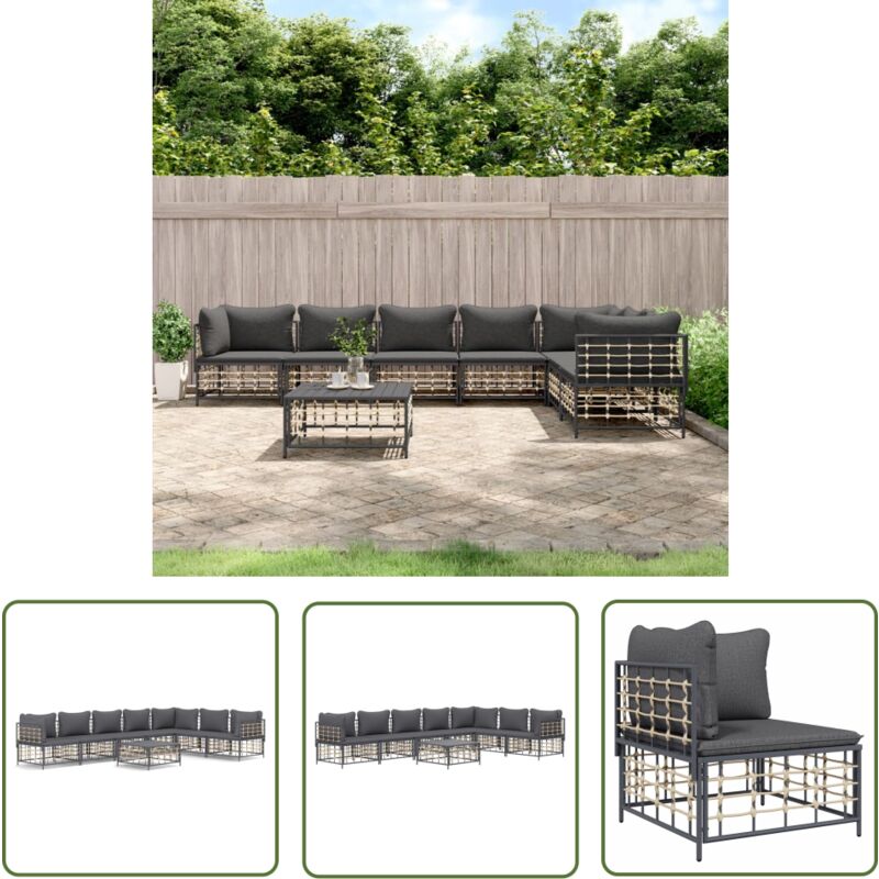 8-tlg. Garten-Lounge-Set mit Kissen Anthrazit Poly Rattan - Gartenmöbel - Loungesessel - Outdoor Möbel - Rattan Gartenmöbel - Anthrazit - The Living