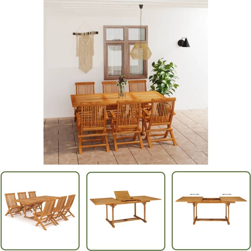 7-tlg. Garten-Essgruppe Massivholz Teak - Holz Gartenmöbel - Teakholzmöbel - Gartentisch - Gartenstuhl - Essgruppe - The Living Store