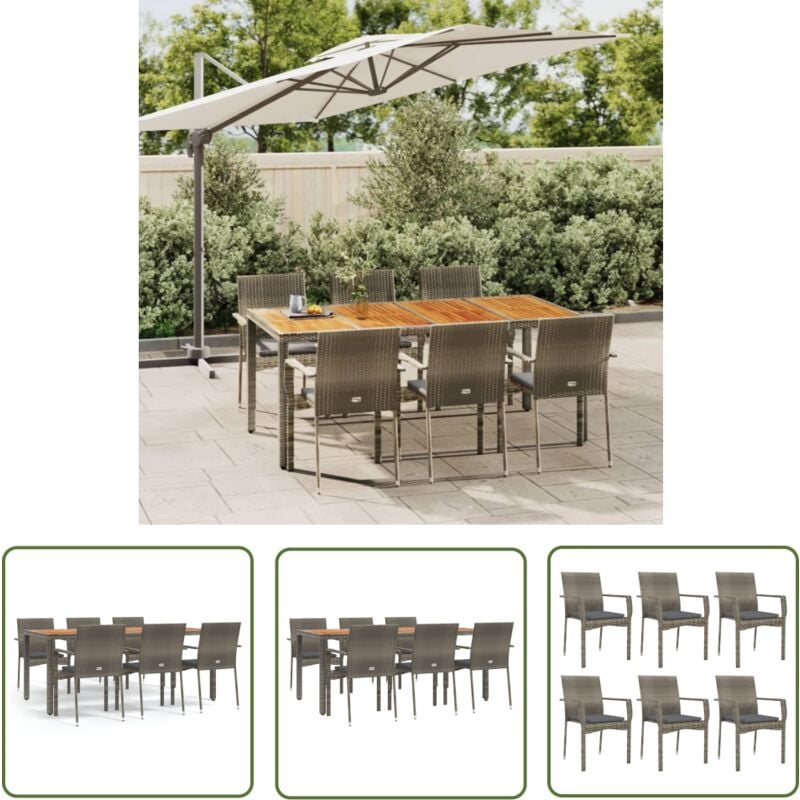 7-tlg. Garten-Essgruppe mit Kissen Grau Poly Rattan - Gartenmöbel - Essgruppe - Gartenset - Outdoor Möbel - Rattan Gartenmöbel - The Living Store