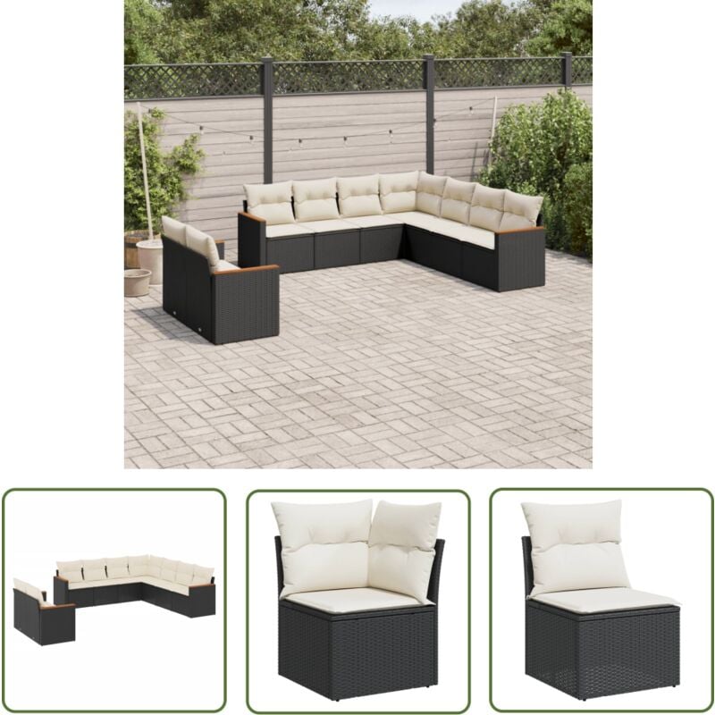 9-tlg. Garten-Sofagarnitur mit Kissen Schwarz Poly Rattan - Gartensorgsgarnitur - Outdoor-Möbel - Lounge Set - Rattan Gartenmöbel - Polyethylen