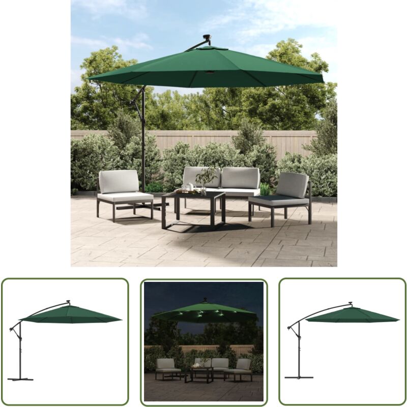 Ampelschirm mit LED-Beleuchtung und Metall-Mast 350 cm Grün - Sonnenschirm - Gartenmöbel - Outdoor Beleuchtung - led Sonnenschirm - Markise - The