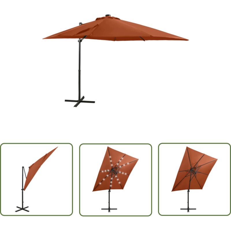 The Living Store Ampelschirm mit LED-Beleuchtung 250 cm Terrakotta - Sonnenschirm - Terracotta - Gartenmöbel - LED Beleuchtung - Patio Möbel