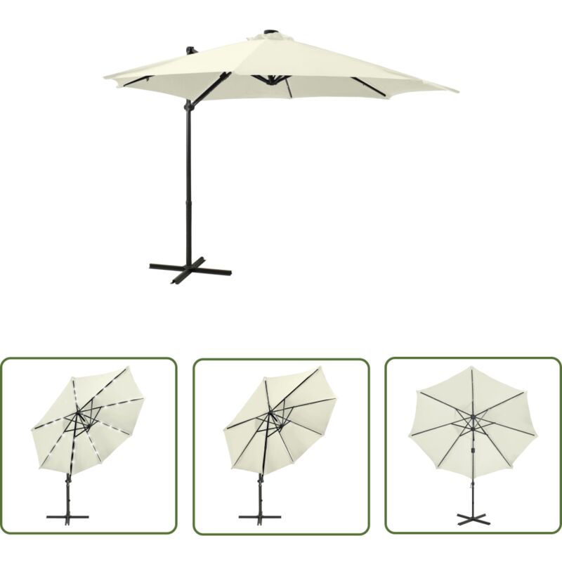 The Living Store Ampelschirm mit LED-Beleuchtung 300 cm Sandweiß - Sonnenschirm - Gartenmöbel - Markise - Terrasse - Beleuchtung