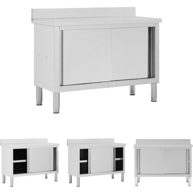 The Living Store - Arbeitsschrank mit Schiebetüren 120x50x(95-97) cm Edelstahl - Gastronomie
