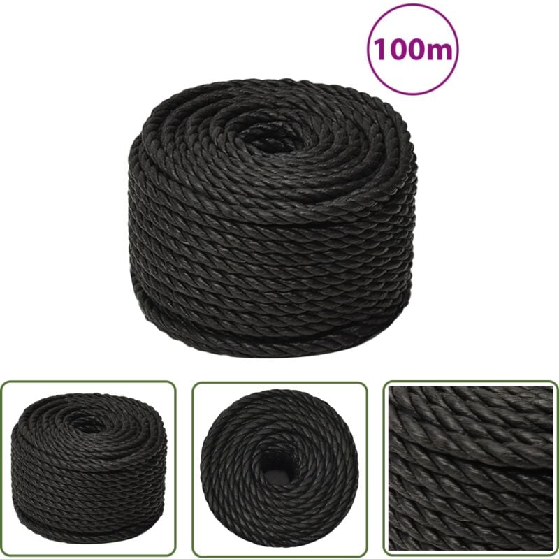 The Living Store - Arbeitsseil Schwarz 12 mm 100 m Polypropylen - Arbeiten Seil - pp Seil - Schlauchboot Seil - Hochfestes Seil - Outdoor Seil