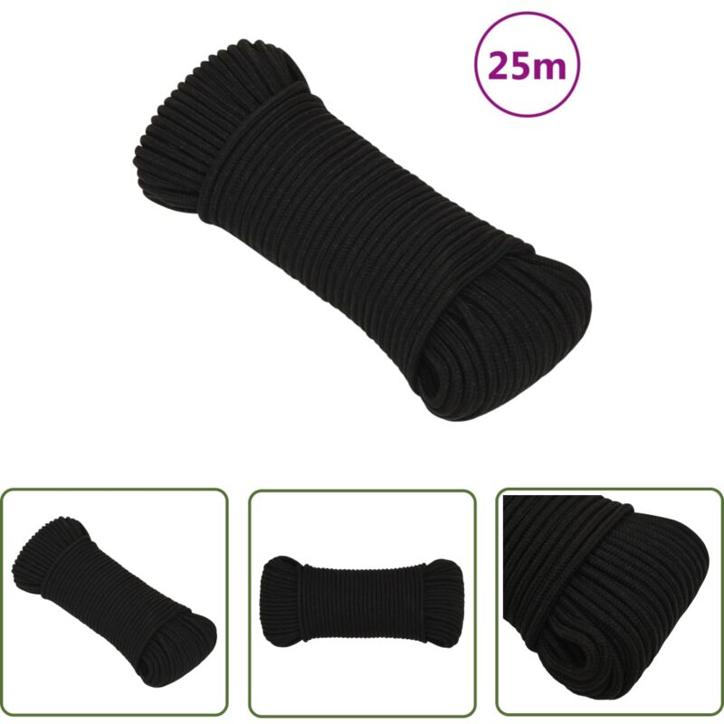The Living Store Arbeitsseil Schwarz 5 mm 25 m Polyester - Arbeitseil - Polyester Seil - Geflochtenes Seil - Baumarkt Zubehör - Gartenseil